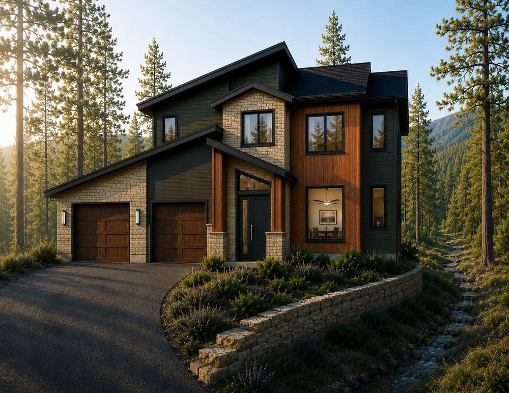 Conceptual exterior rendering of 604 Woodlands Drive in McCall, Idaho